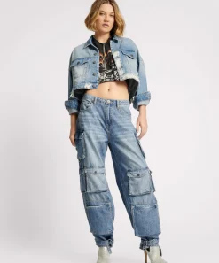 Jackets|ONE TEASPOON Eagle Studded Cropped Denim Jacket