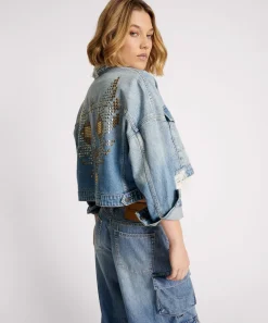 Jackets|ONE TEASPOON Eagle Studded Cropped Denim Jacket