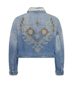 Jackets|ONE TEASPOON Eagle Studded Cropped Denim Jacket