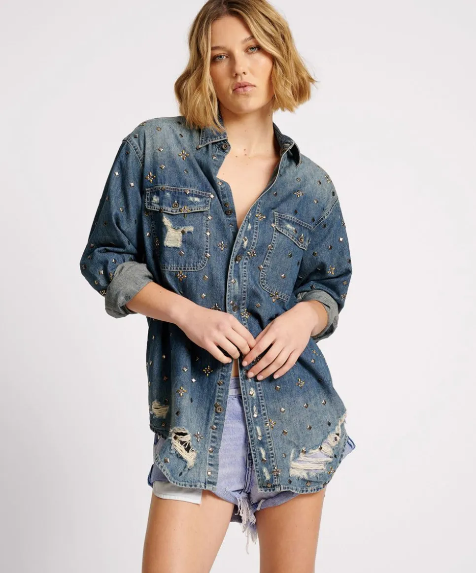Shirts|ONE TEASPOON Embellished Everyday Denim Shirt