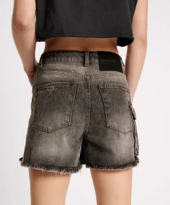 Denim Shorts|ONE TEASPOON Faded Black Cargo Legend Mom Fit Shorts