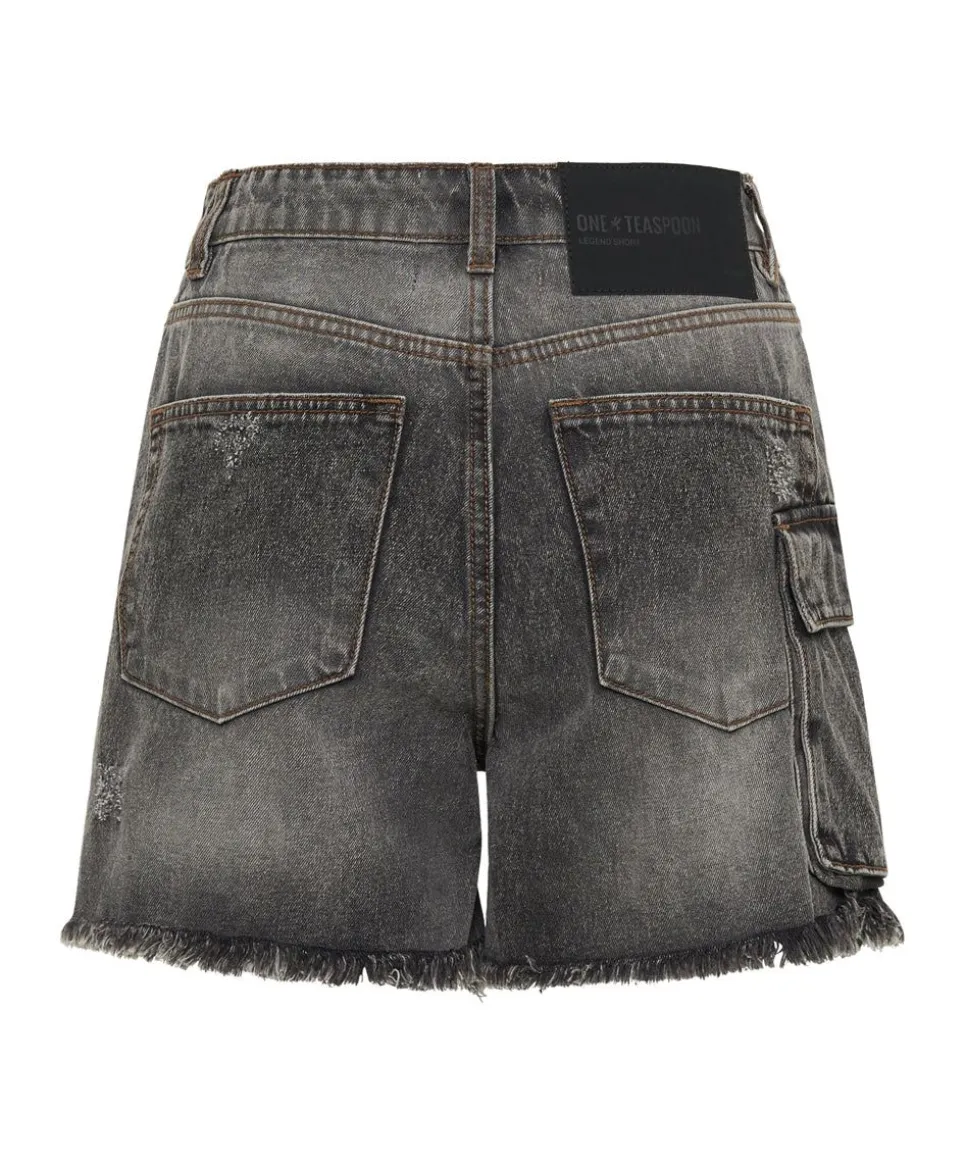 Denim Shorts|ONE TEASPOON Faded Black Cargo Legend Mom Fit Shorts
