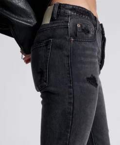Denim Jeans|ONE TEASPOON Faded Black Messed Up Truckers Mid Rise Straight Leg Jeans