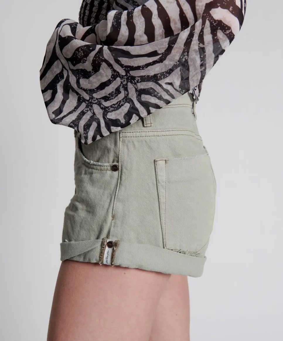 Denim Shorts|ONE TEASPOON Faded Khaki Bandits Mid Waist Denim Shorts
