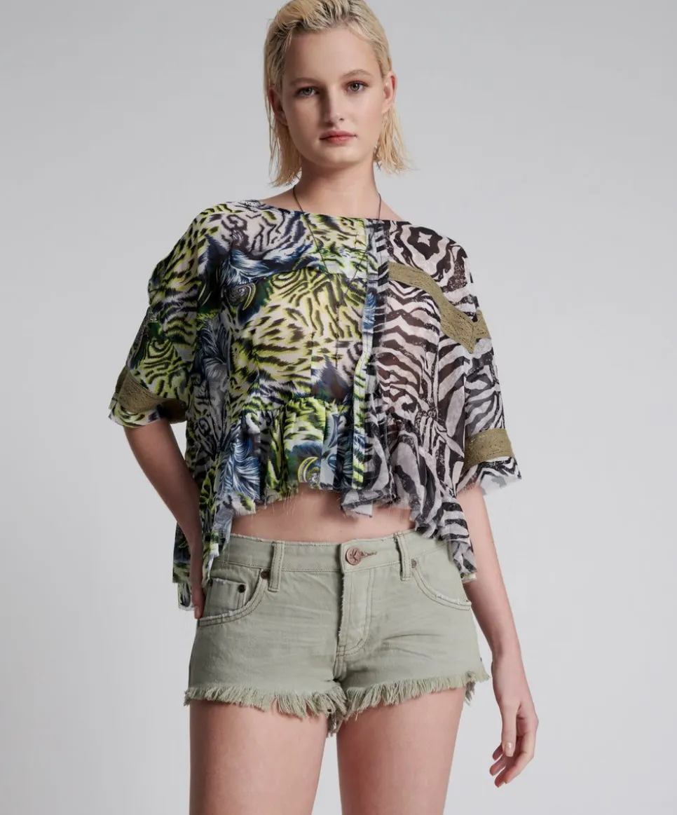 Denim Shorts|ONE TEASPOON Faded Khaki Bonita Low Waist Denim Shorts