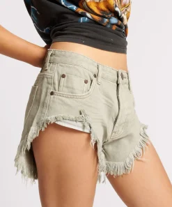 Denim Shorts|ONE TEASPOON Faded Khaki Rollers Low Waist Denim Shorts