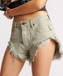 Denim Shorts|ONE TEASPOON Faded Khaki Rollers Low Waist Denim Shorts