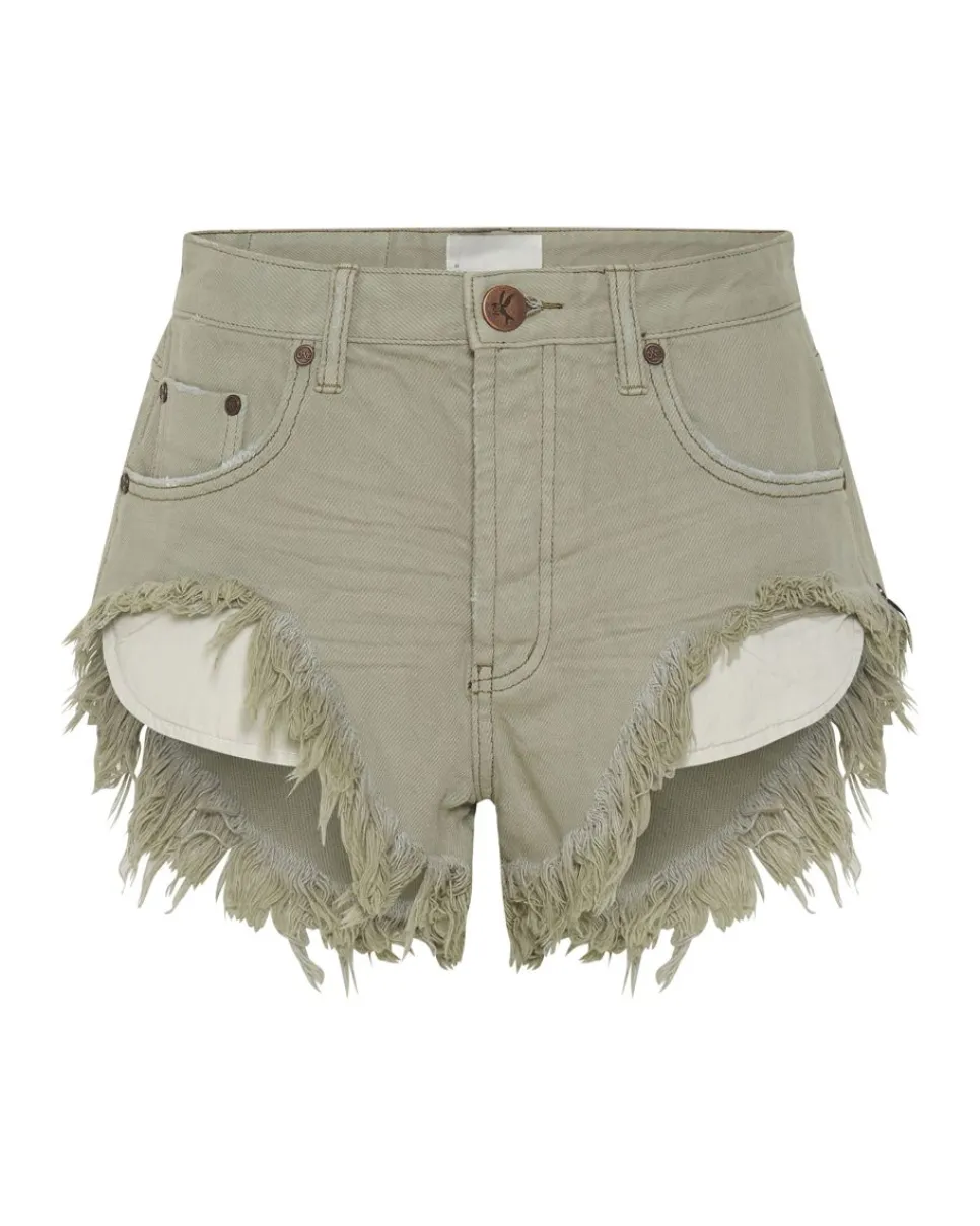 Denim Shorts|ONE TEASPOON Faded Khaki Rollers Low Waist Denim Shorts
