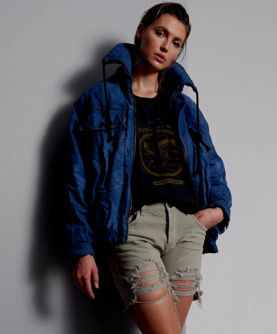 Denim Shorts|ONE TEASPOON Faded Khaki Stevies Long Length Boyfriend Shorts