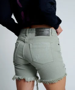 Denim Shorts|ONE TEASPOON Faded Khaki Stevies Long Length Boyfriend Shorts