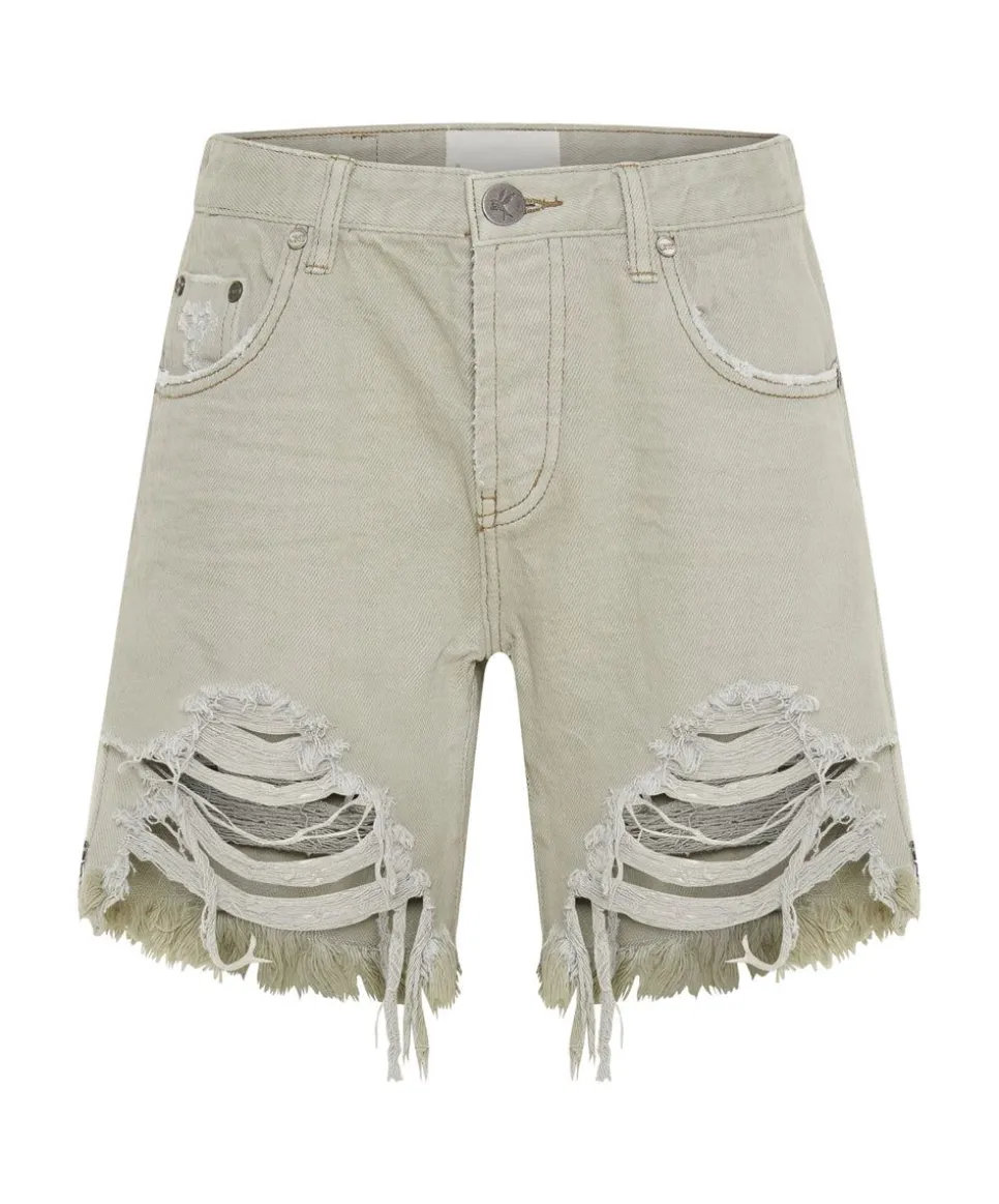 Denim Shorts|ONE TEASPOON Faded Khaki Stevies Long Length Boyfriend Shorts