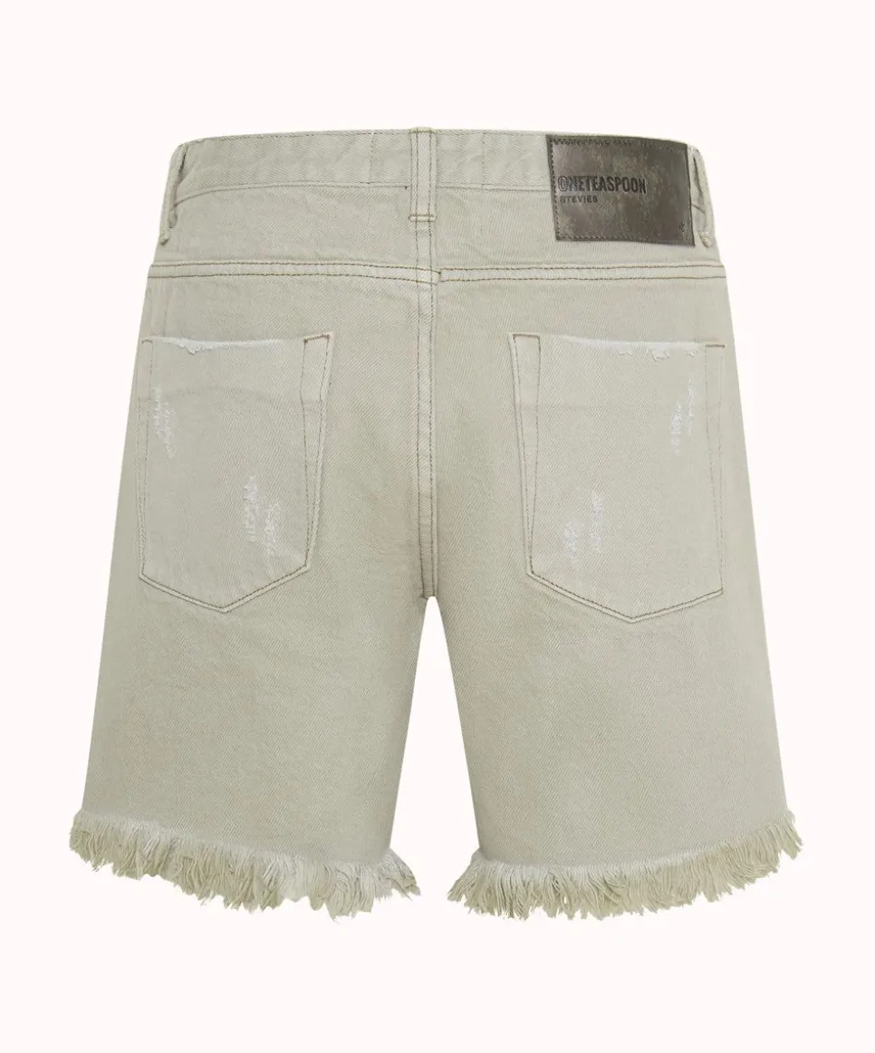 Denim Shorts|ONE TEASPOON Faded Khaki Stevies Long Length Boyfriend Shorts