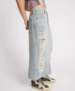 Denim Skirts|ONE TEASPOON Fleetwood Cassidy Mid Waist Long Denim Column Skirt