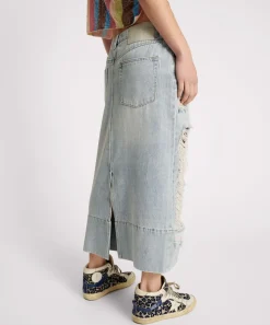 Denim Skirts|ONE TEASPOON Fleetwood Cassidy Mid Waist Long Denim Column Skirt