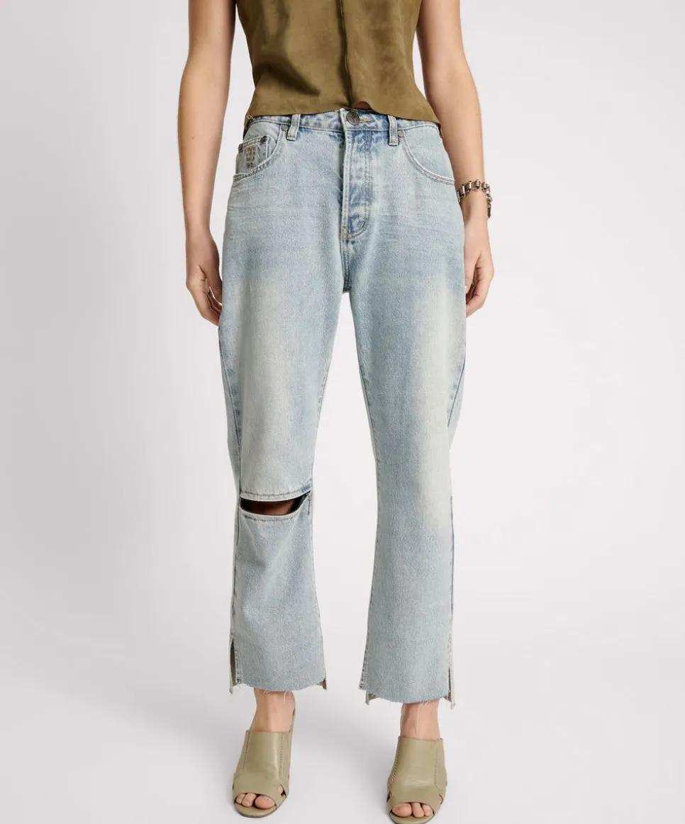 Denim Jeans|ONE TEASPOON Fleetwood Zipped Hooligans Mid Waist Relaxed Cropped Jeans