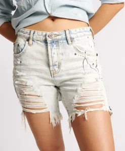 Denim Shorts|ONE TEASPOON Florence Painted Stevies Long Length Boyfriend Shorts