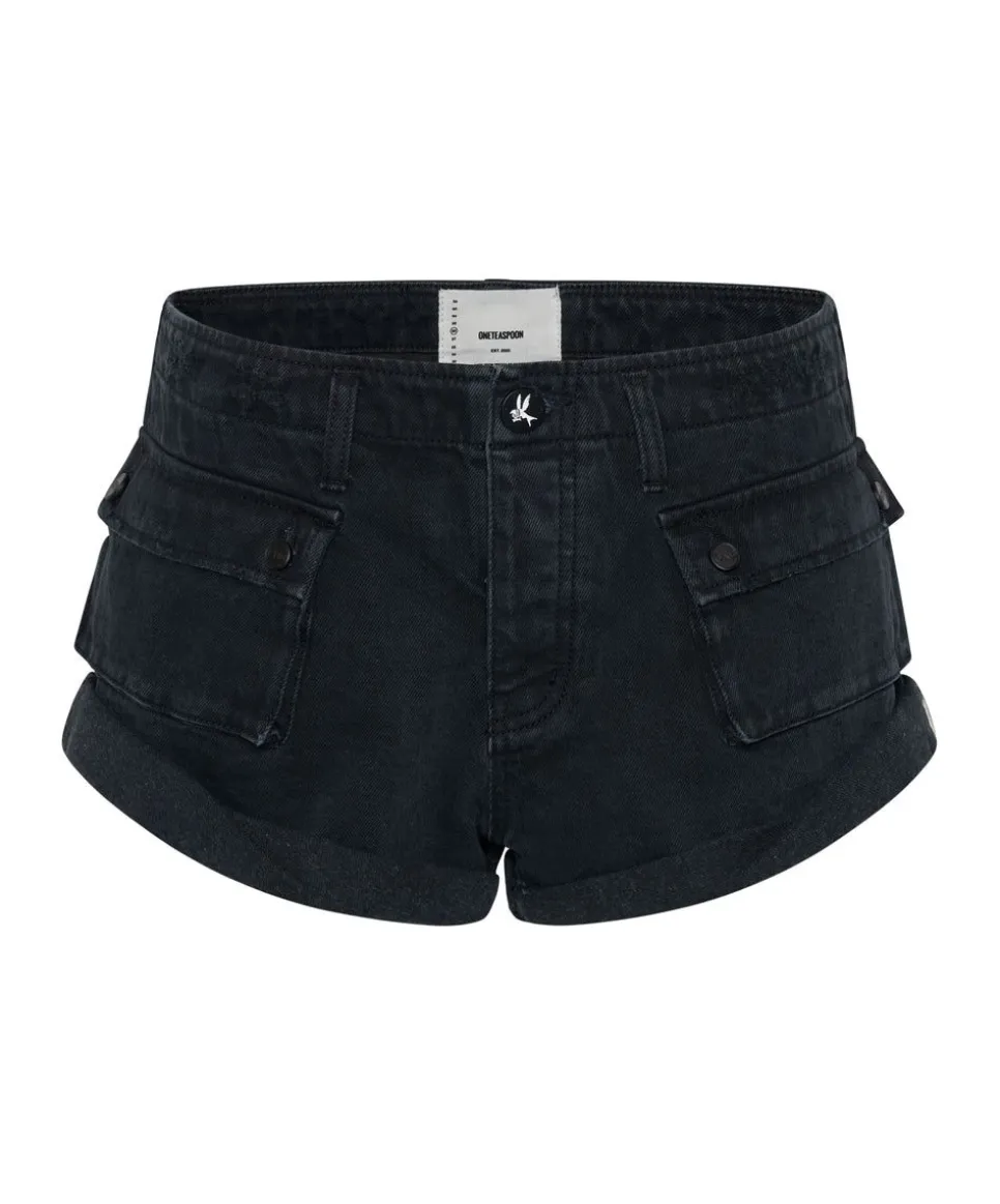Denim Shorts|ONE TEASPOON Fox Black Cadet Bandits Low Waist Shorts