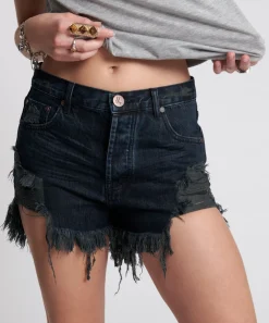 Denim Shorts|ONE TEASPOON Fox Black Outlaws Mid Length Denim Shorts