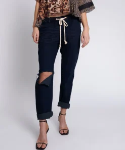 Denim Jeans|ONE TEASPOON Fox Black Shabbies Drawstring Boyfriend Jeans