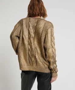 Knitwear|ONE TEASPOON Gold Foil Cable Spine Sweater