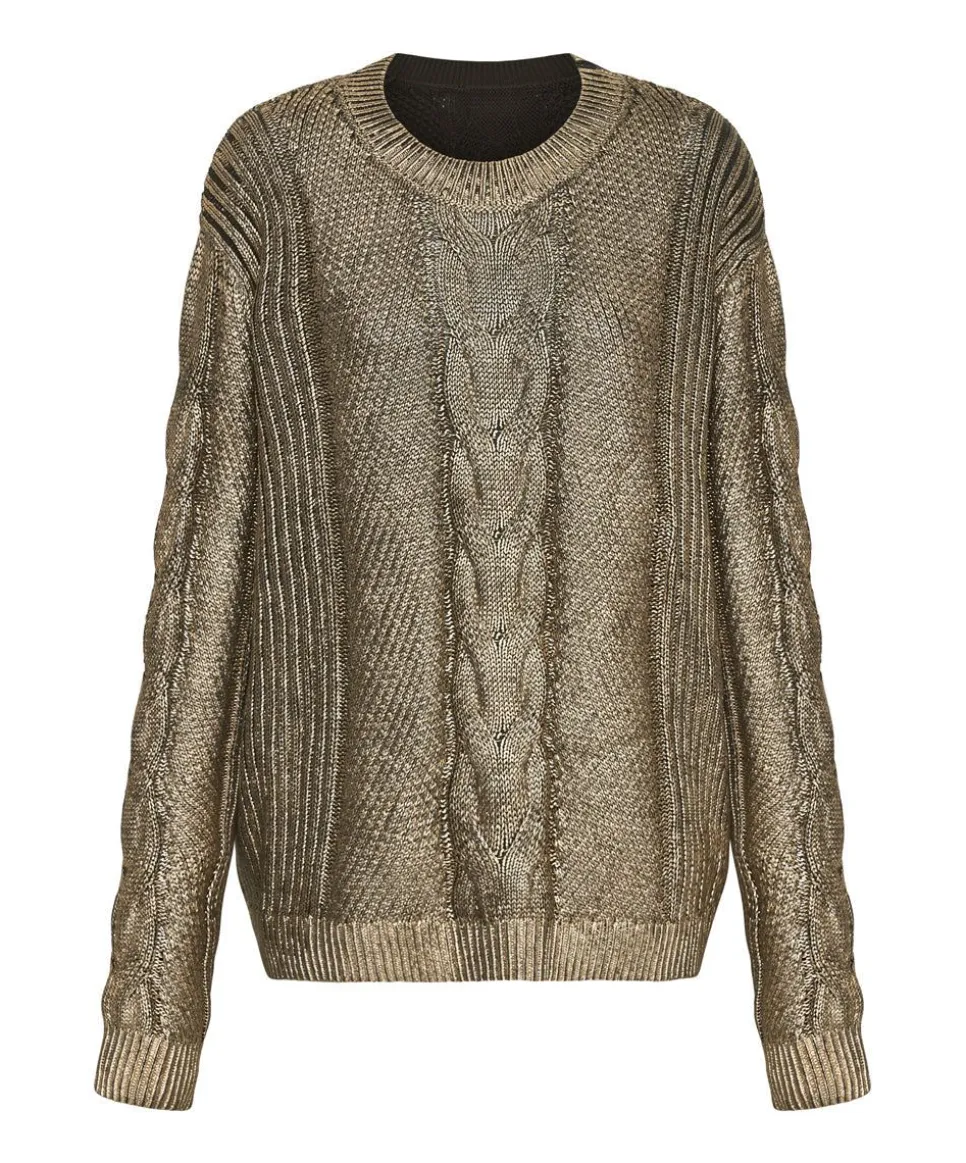 Knitwear|ONE TEASPOON Gold Foil Cable Spine Sweater