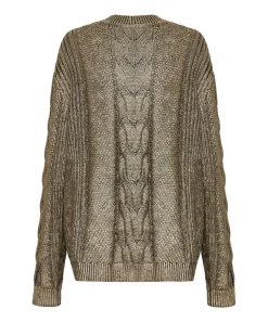 Knitwear|ONE TEASPOON Gold Foil Cable Spine Sweater
