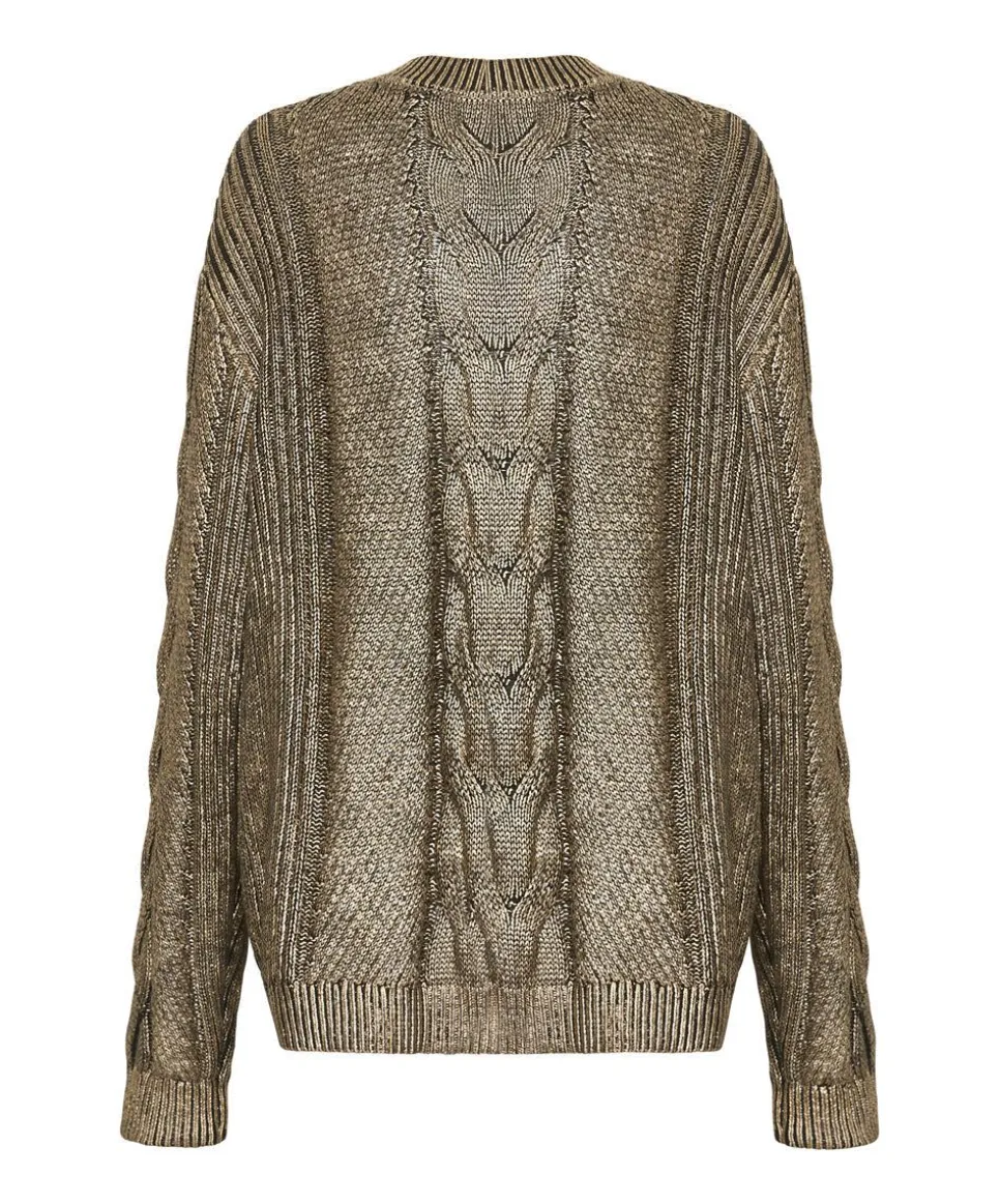 Knitwear|ONE TEASPOON Gold Foil Cable Spine Sweater