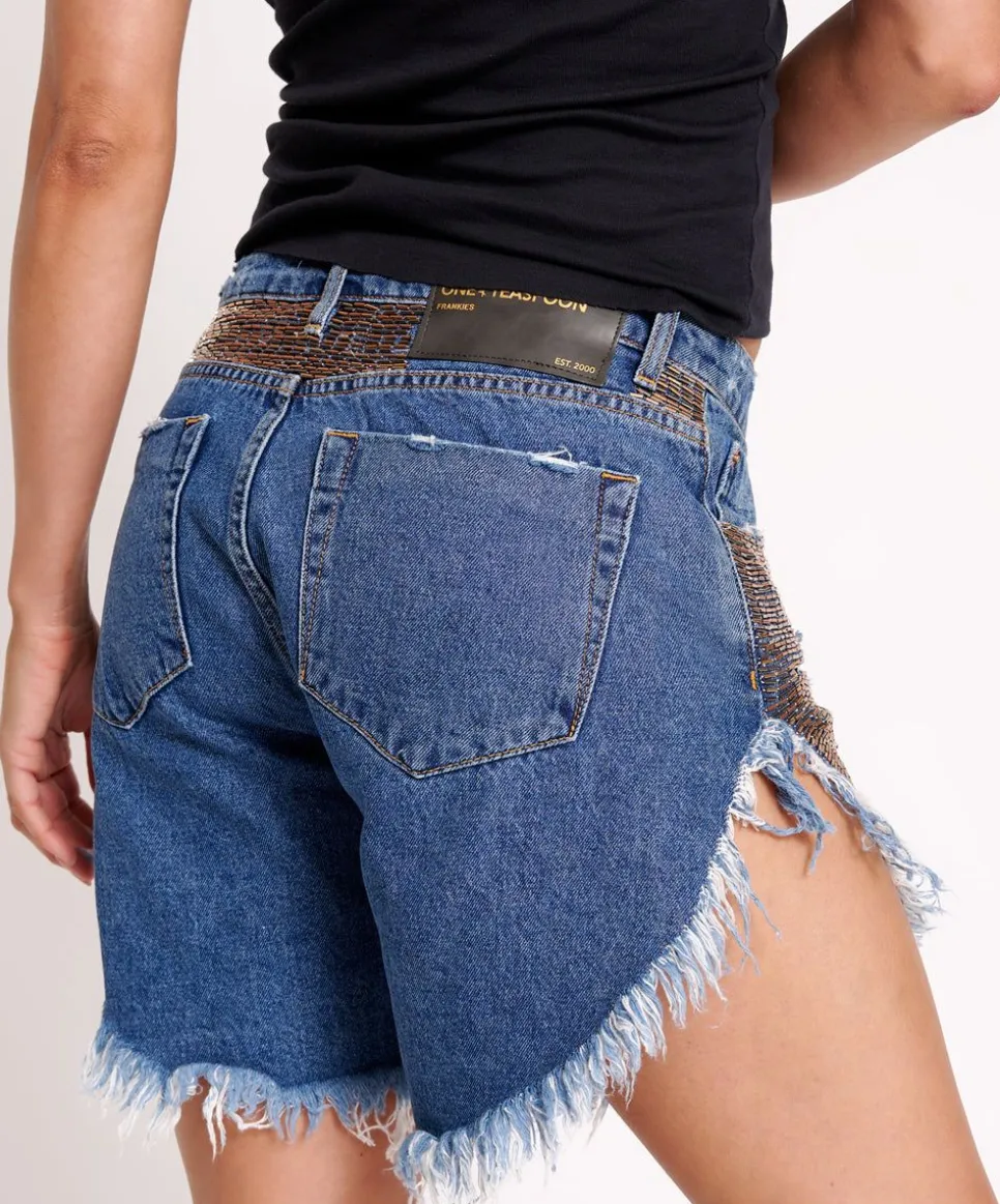 Denim Shorts|ONE TEASPOON Gold Mine Frankies Long Length Denim Shorts