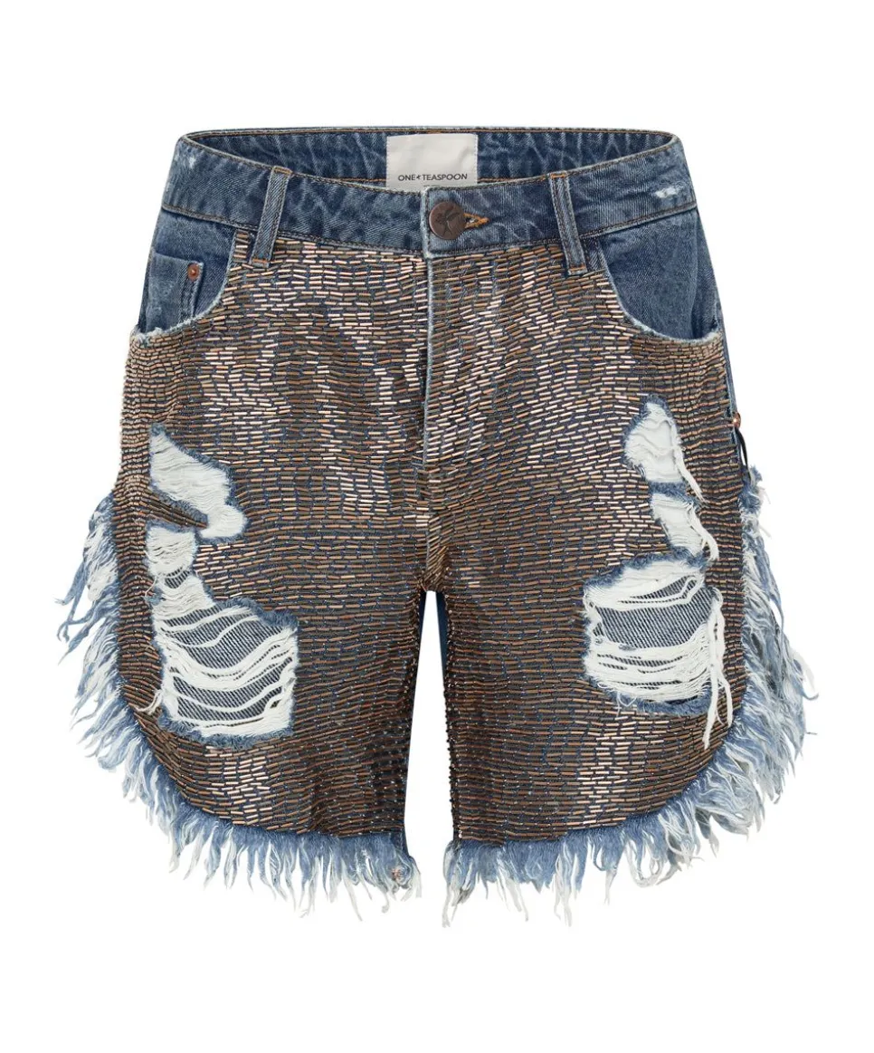 Denim Shorts|ONE TEASPOON Gold Mine Frankies Long Length Denim Shorts
