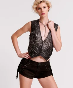 Bottoms|ONE TEASPOON Gothic Rodeo Fringed Suede Studded Bandits Low Waist Shorts