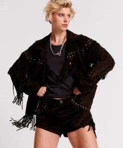 Jackets|ONE TEASPOON Gothic Rodeo Fringed Suede Studded Jacket