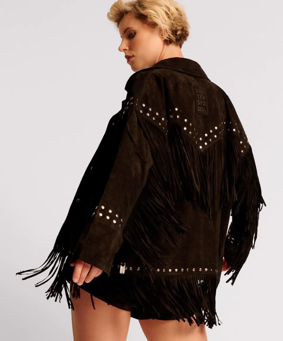 Jackets|ONE TEASPOON Gothic Rodeo Fringed Suede Studded Jacket