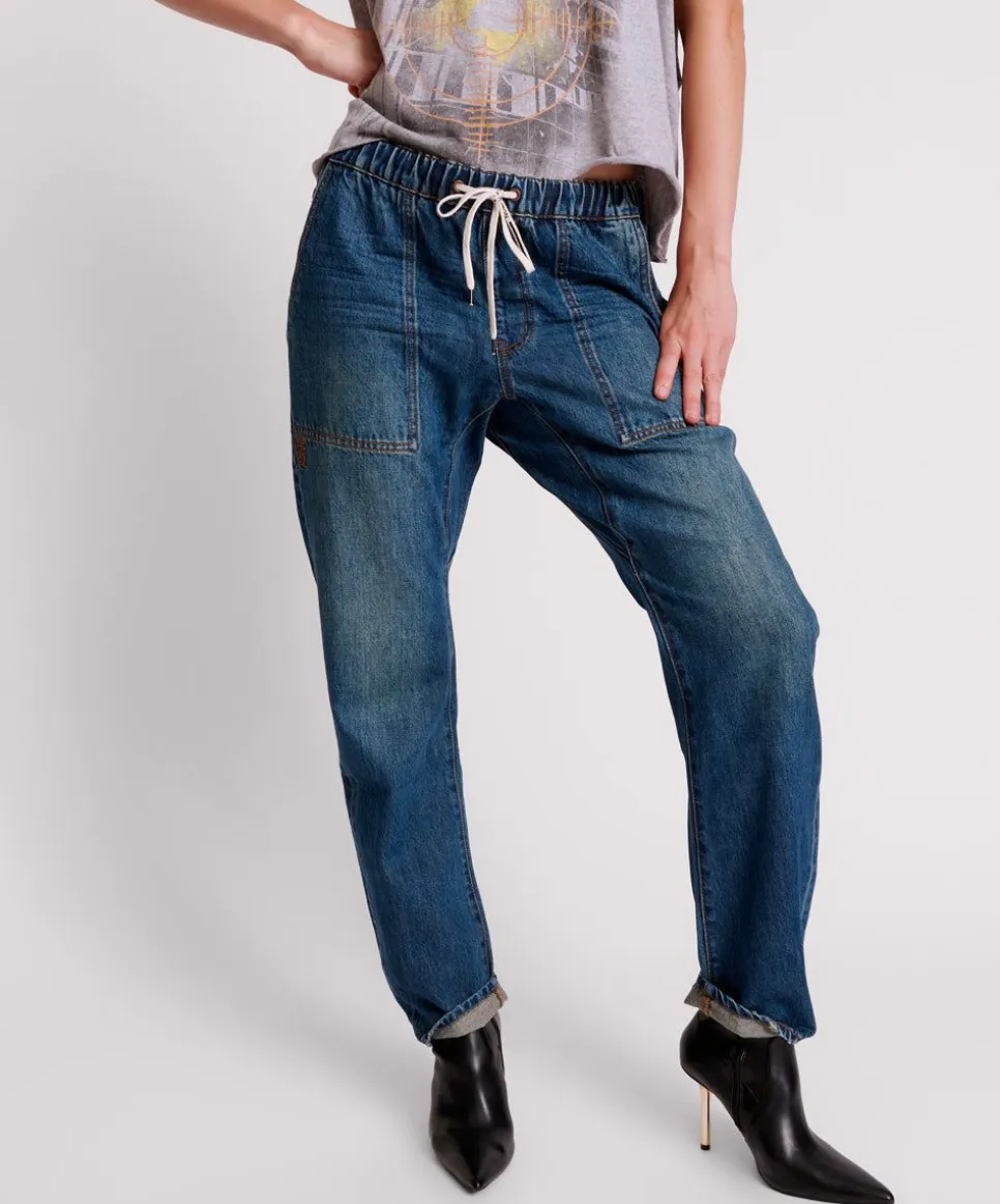 Denim Jeans|ONE TEASPOON Gritty Blue Shabbies Drawstring Boyfriend Jeans