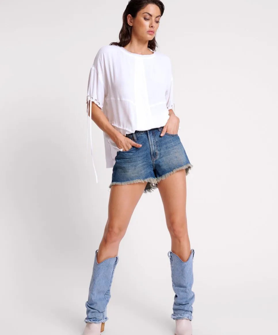 Denim Shorts|ONE TEASPOON Gritty Blue Truckers Mid Waist Relaxed Shorts