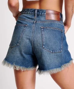 Denim Shorts|ONE TEASPOON Gritty Blue Truckers Mid Waist Relaxed Shorts