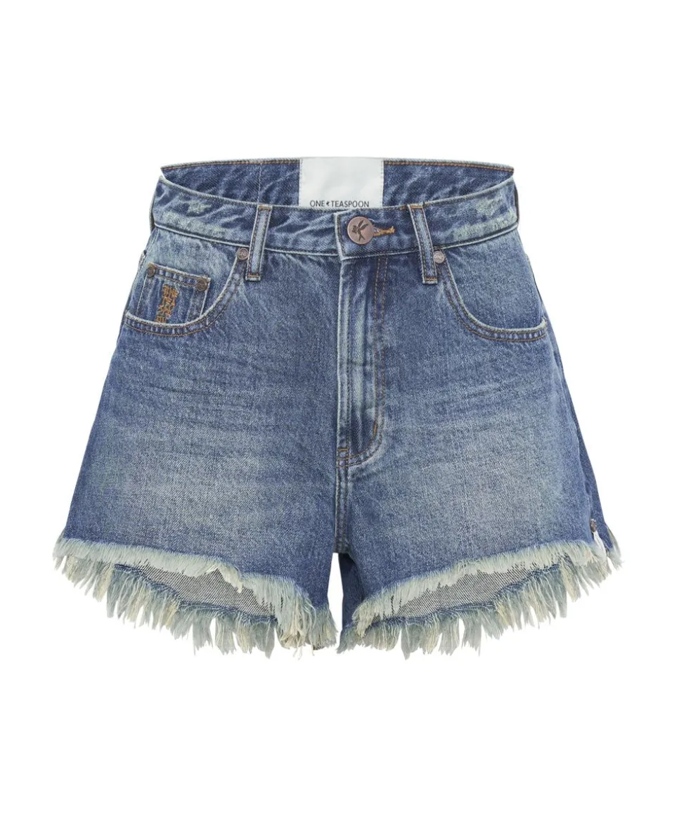 Denim Shorts|ONE TEASPOON Gritty Blue Truckers Mid Waist Relaxed Shorts
