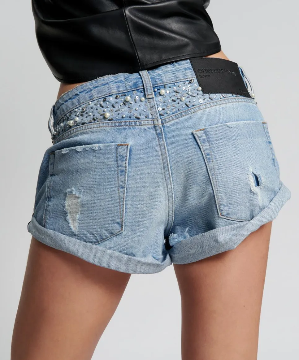Denim Shorts|ONE TEASPOON Hand Beaded Bandits Low Waist Denim Shorts