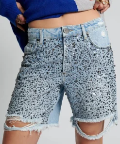 Denim Shorts|ONE TEASPOON Hand Beaded Jackson Mid Waist Wide Leg Shorts