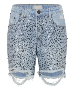 Denim Shorts|ONE TEASPOON Hand Beaded Jackson Mid Waist Wide Leg Shorts