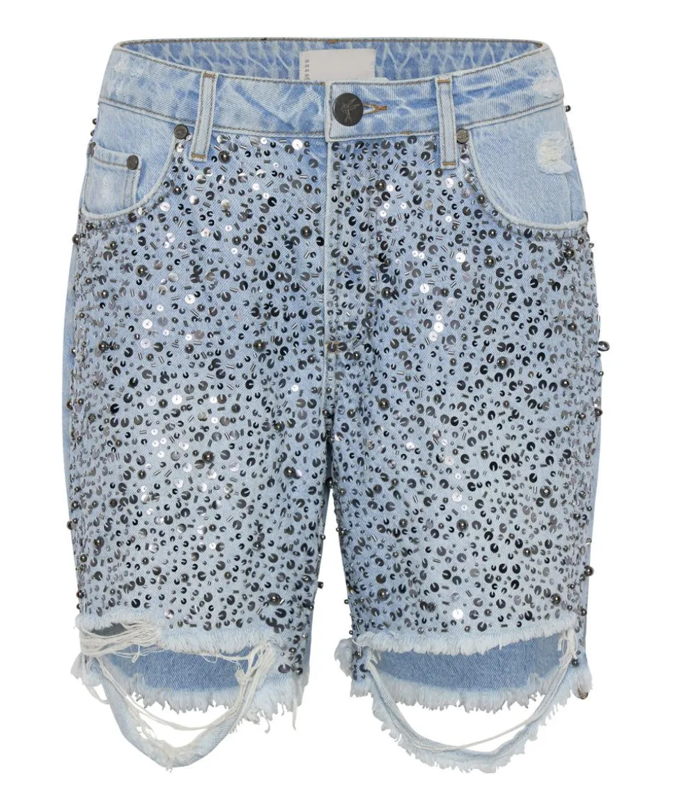 Denim Shorts|ONE TEASPOON Hand Beaded Jackson Mid Waist Wide Leg Shorts