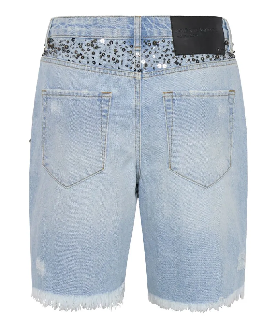 Denim Shorts|ONE TEASPOON Hand Beaded Jackson Mid Waist Wide Leg Shorts