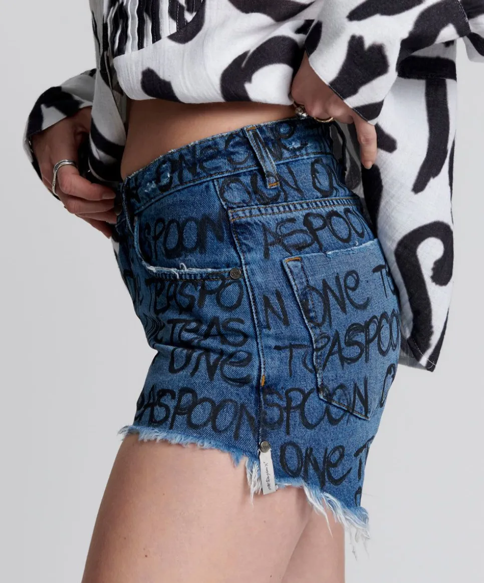 Denim Shorts|ONE TEASPOON Hand Graffiti Bonita High Waist Denim Shorts