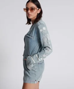 Denim Jumpsuits|ONE TEASPOON Heartland Embroidered Margot Jumpsuit