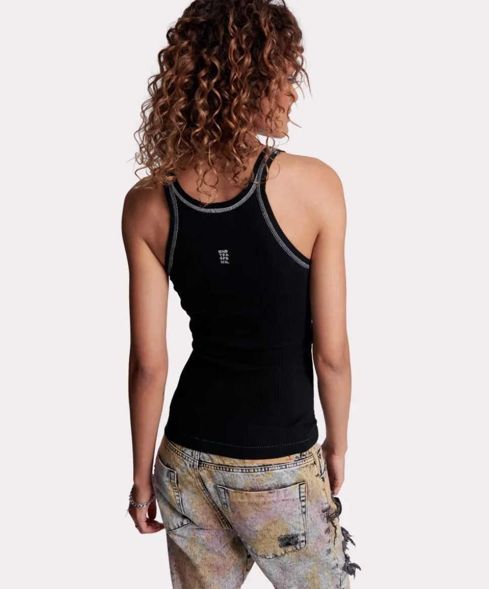 Tees & Tanks|ONE TEASPOON Jett Black Bower Bird Rib Singlet