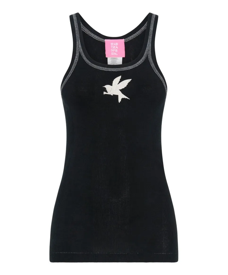 Tees & Tanks|ONE TEASPOON Jett Black Bower Bird Rib Singlet
