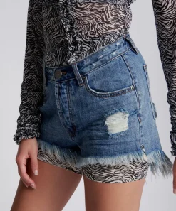Denim Shorts|ONE TEASPOON Johnny Blue Le Wolves Mid Length Denim Shorts