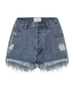 Denim Shorts|ONE TEASPOON Johnny Blue Le Wolves Mid Length Denim Shorts