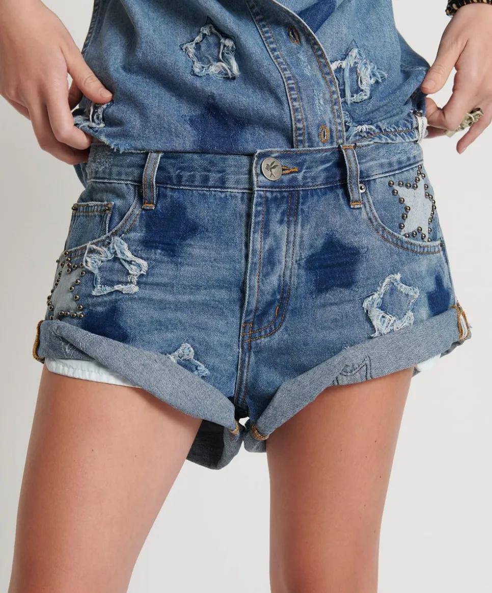 Denim Shorts|ONE TEASPOON Johnny Blue Star Bandits Low Waist Denim Shorts