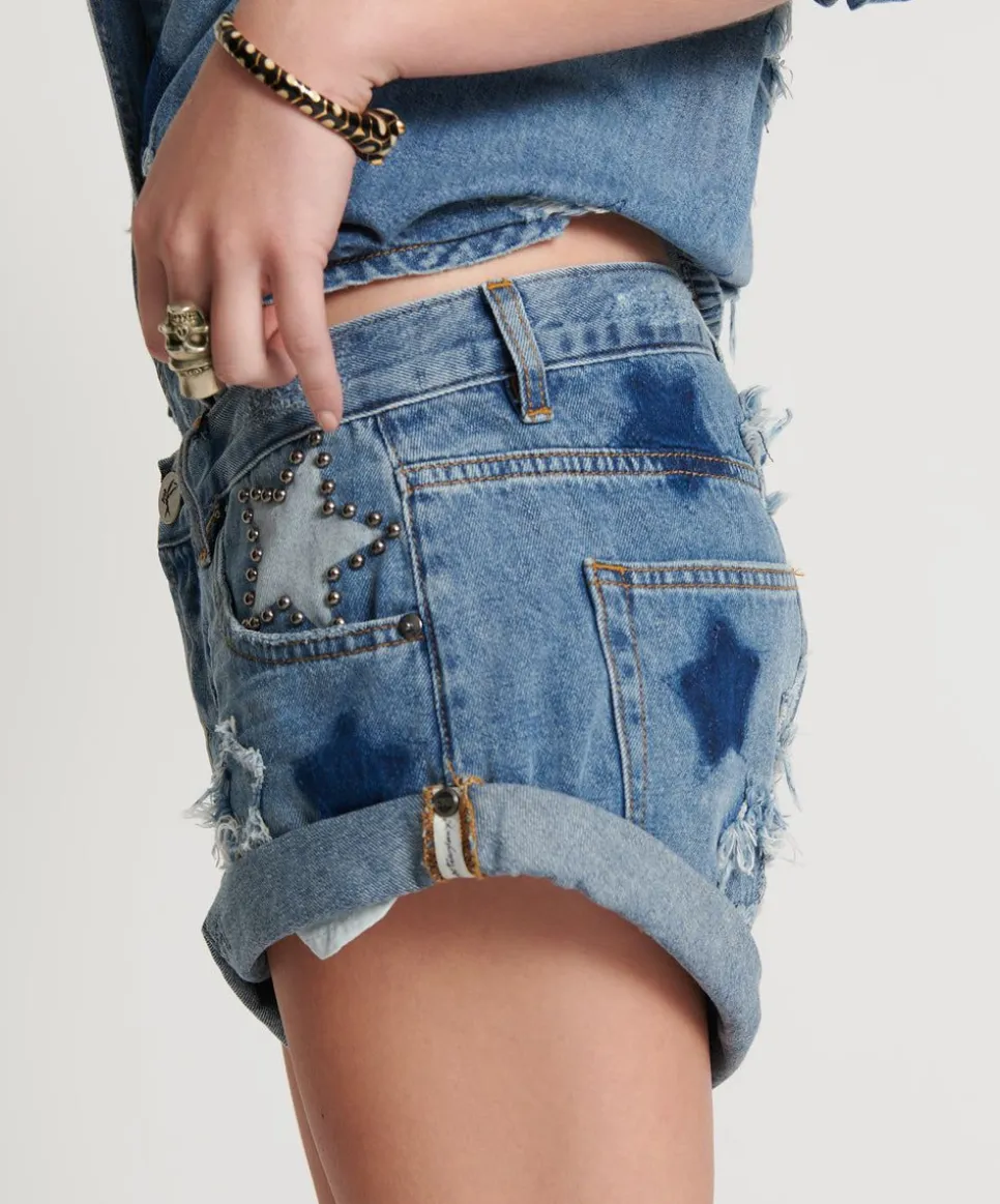 Denim Shorts|ONE TEASPOON Johnny Blue Star Bandits Low Waist Denim Shorts