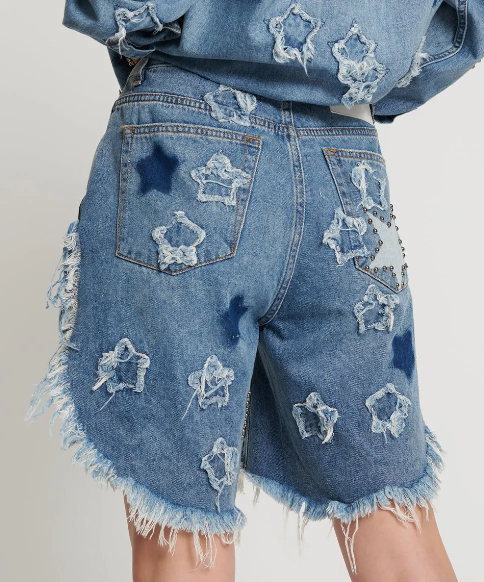 Denim Shorts|ONE TEASPOON Johnny Blue Star High Waist Frankies Long Length Denim Shorts